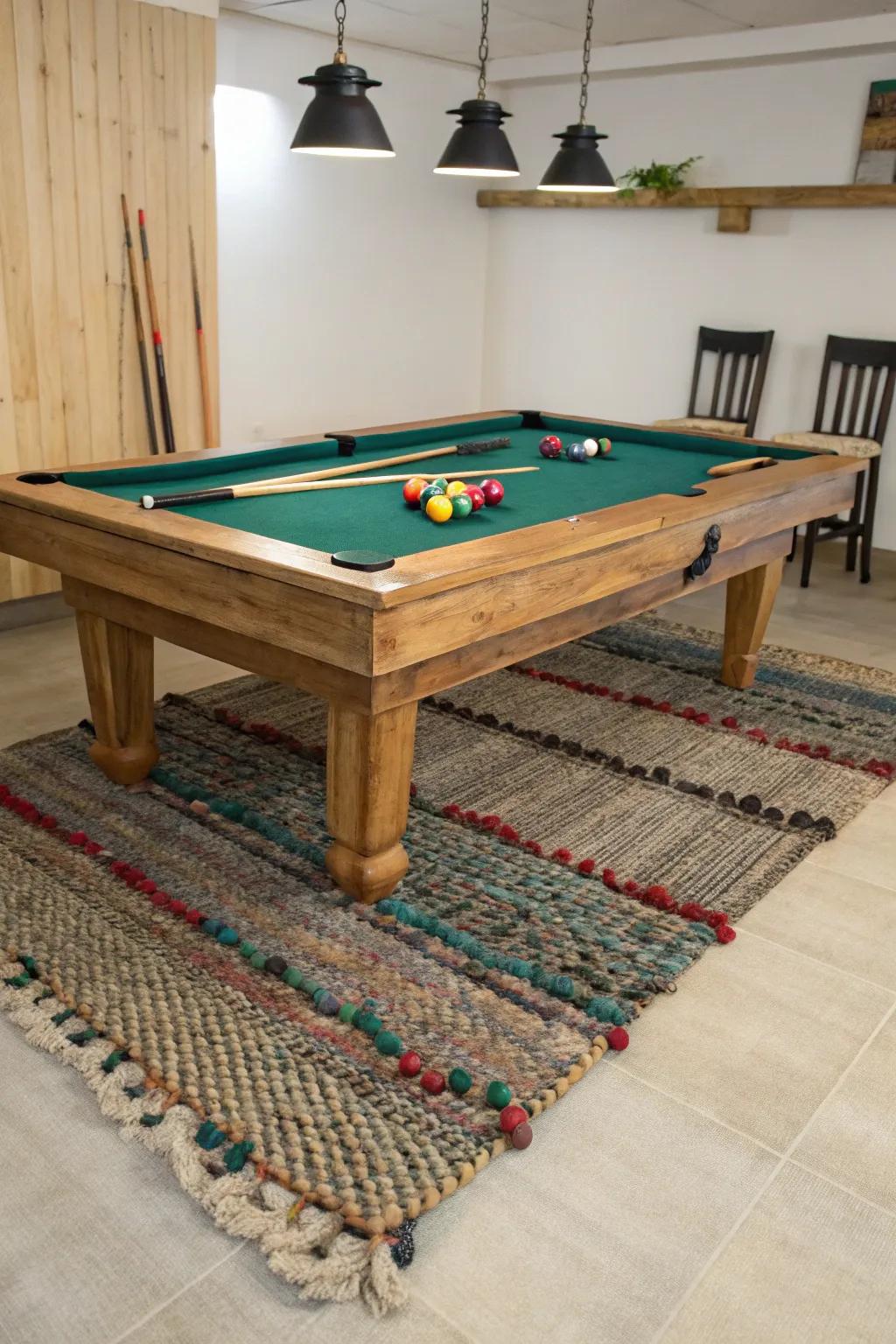 A recycled rug combines eco-friendliness with chic design.