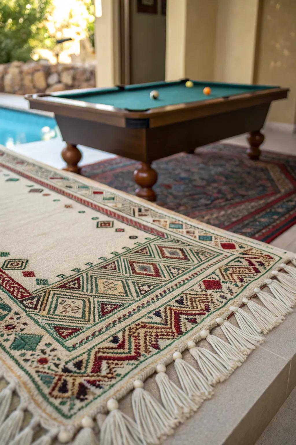 A Moroccan lattice rug adds exotic charm to your game area.