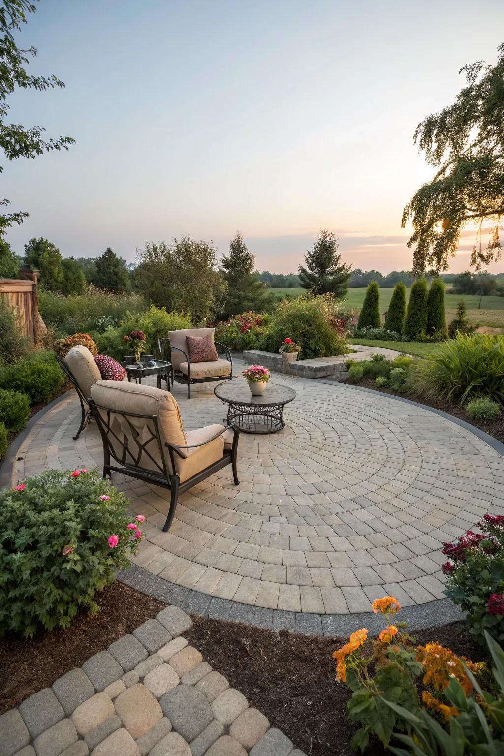Create a welcoming atmosphere with a circular patio layout.