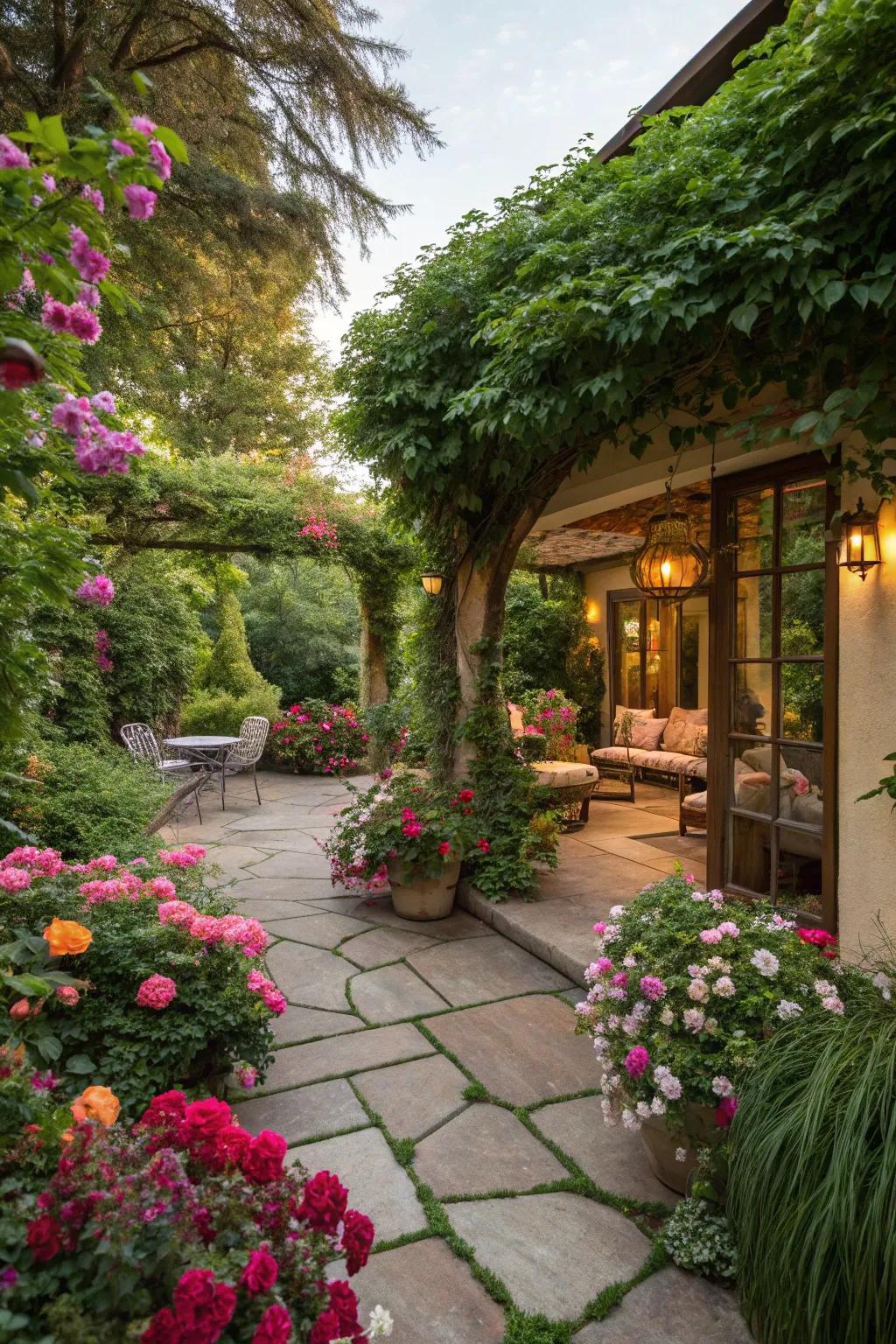Fuse your patio with nature by surrounding it with greenery.