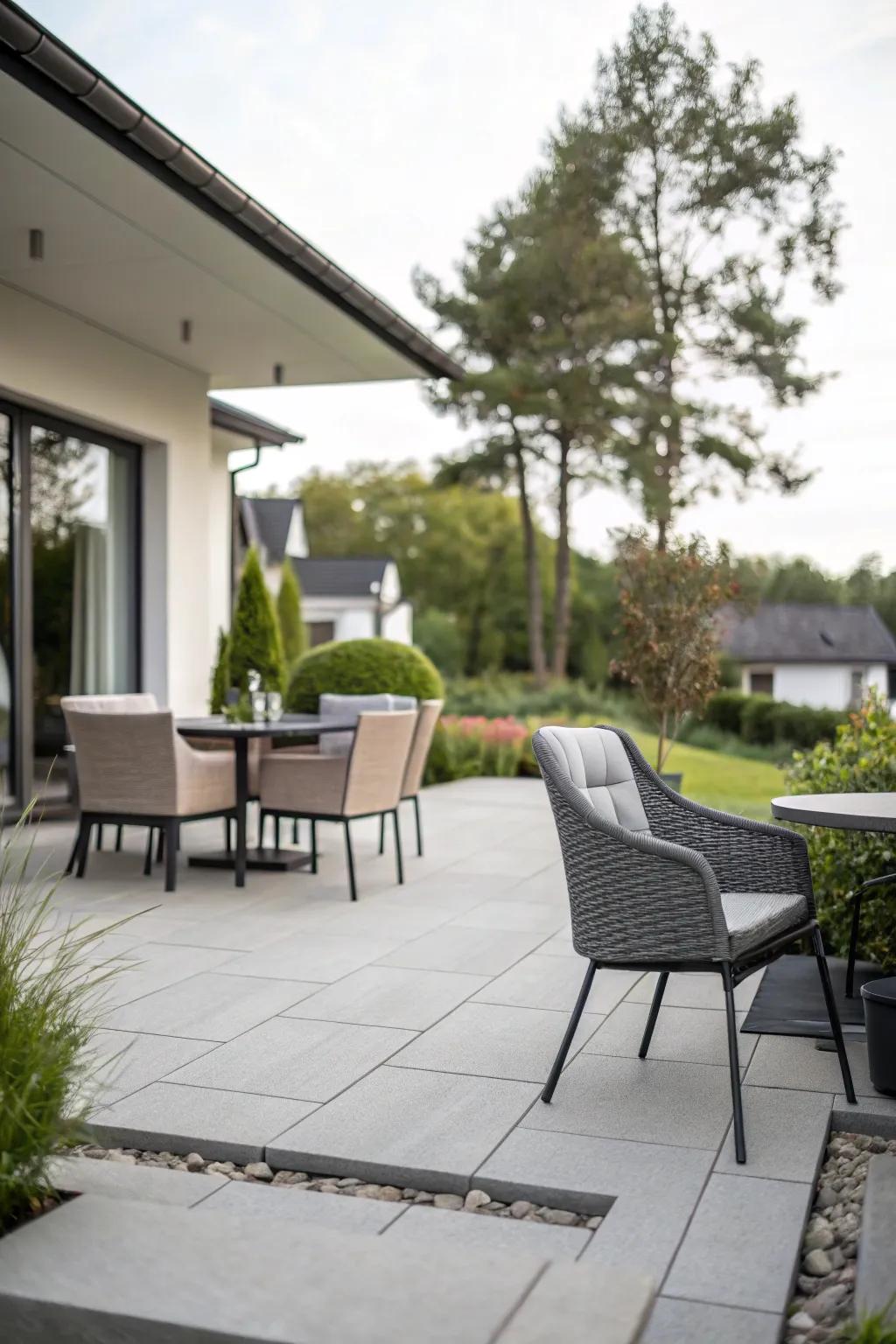 Achieve a modern aesthetic with sleek, neutral pavers.