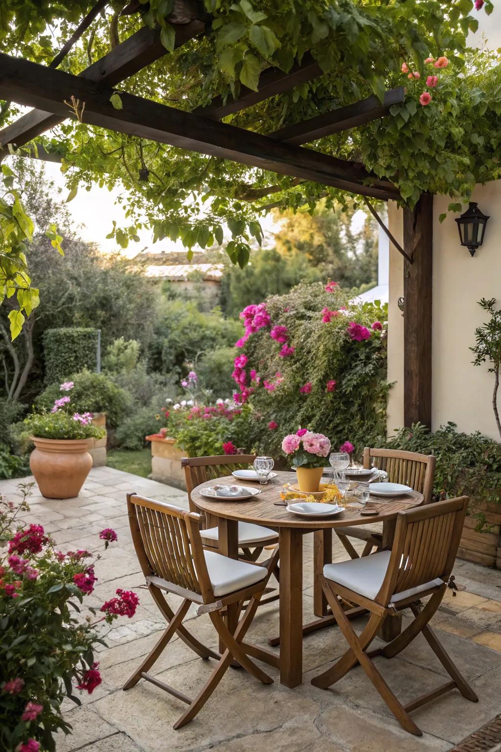 Enjoy meals outdoors with a dedicated dining area.