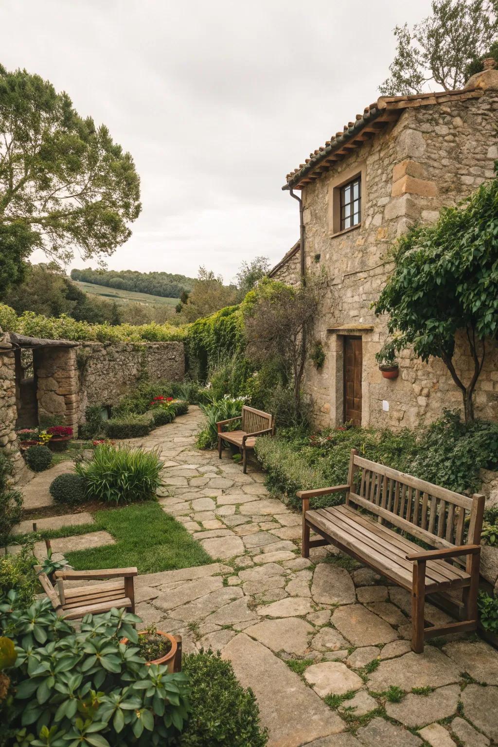Rustic elements add warmth and character to traditional landscapes.