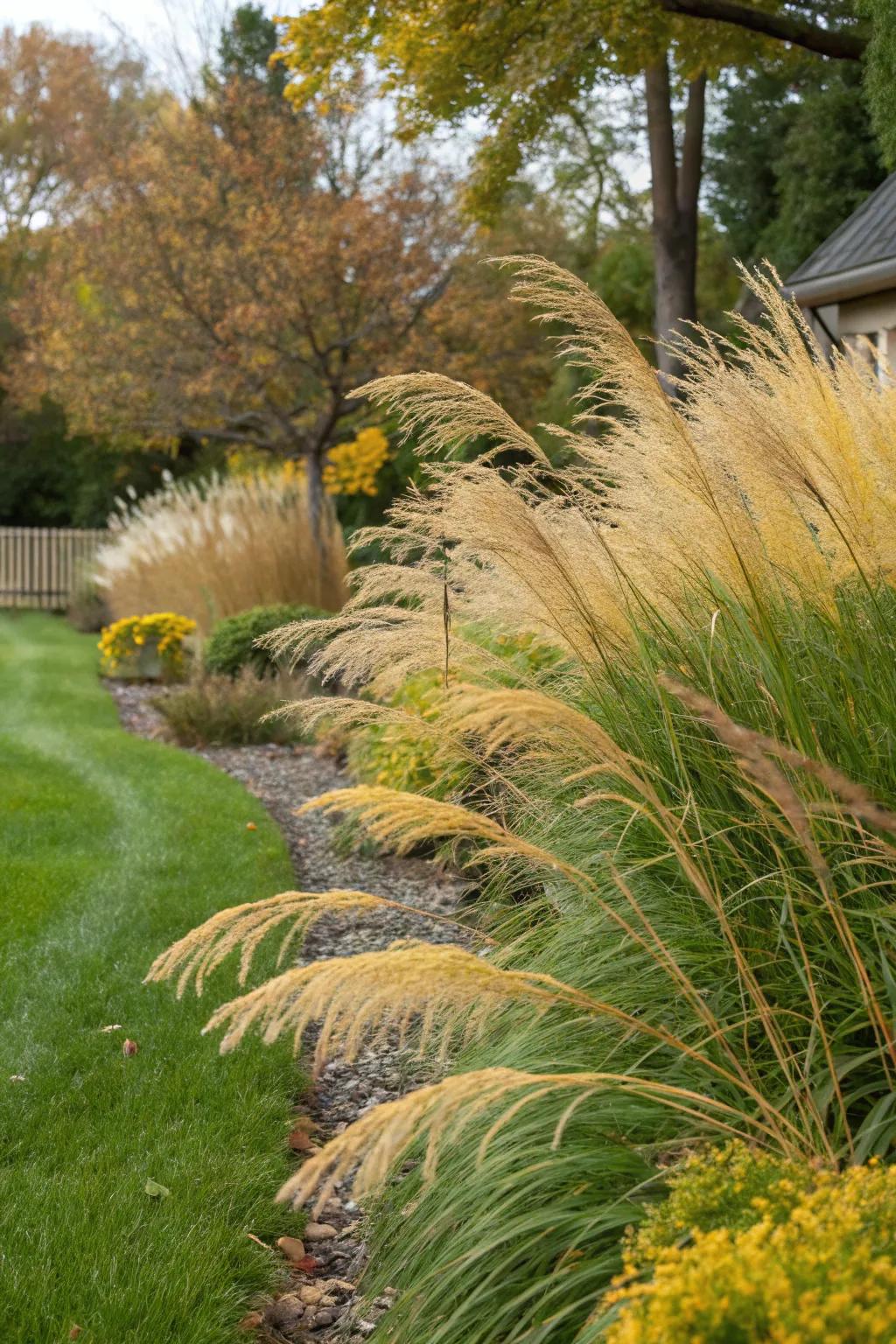 Appreciate the seasonal beauty of maiden grass year-round.