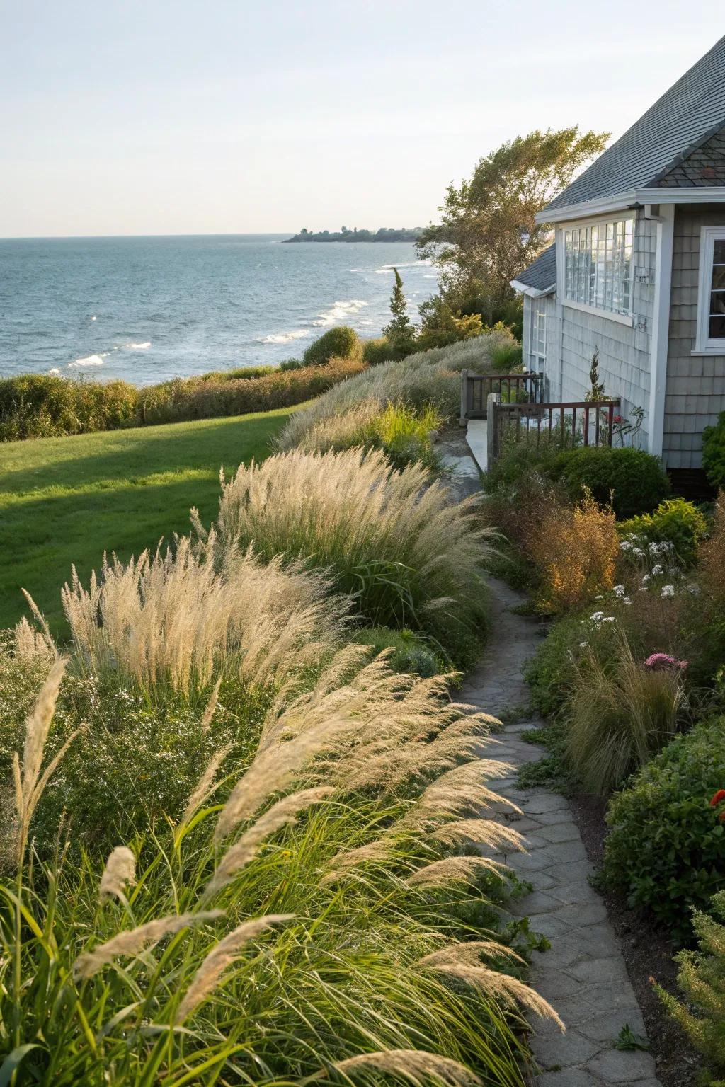 Embrace coastal resilience with maiden grass in your garden.