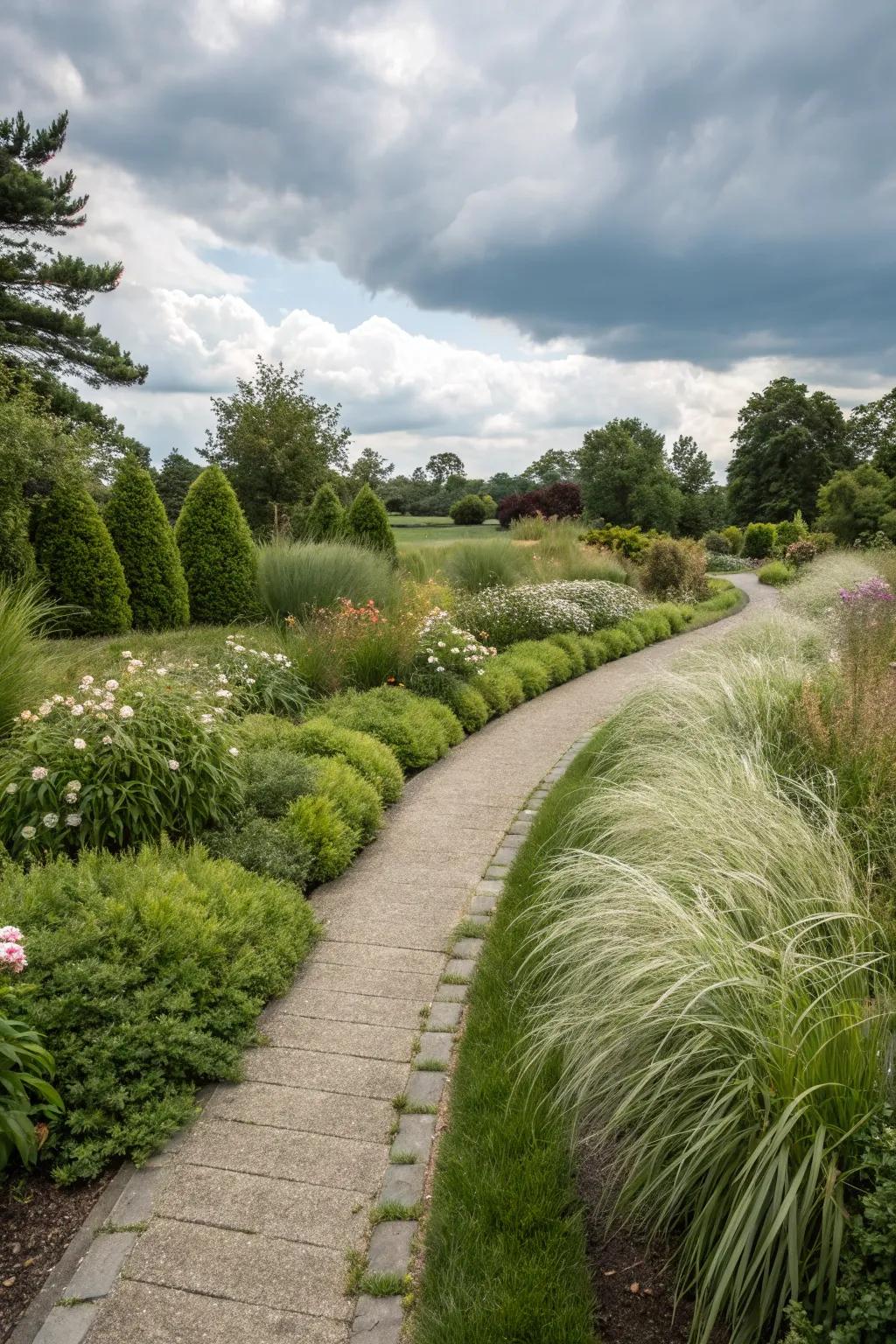 Enhance your garden paths with the natural beauty of maiden grass.