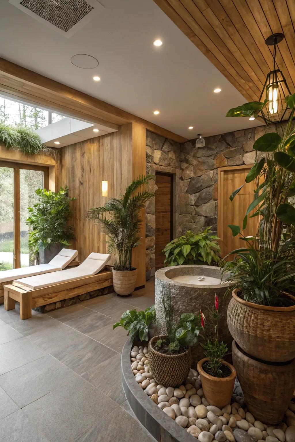 Natural elements bring calm and freshness to your spa room.