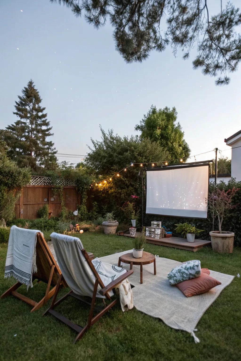Create memorable nights with an outdoor movie setup.