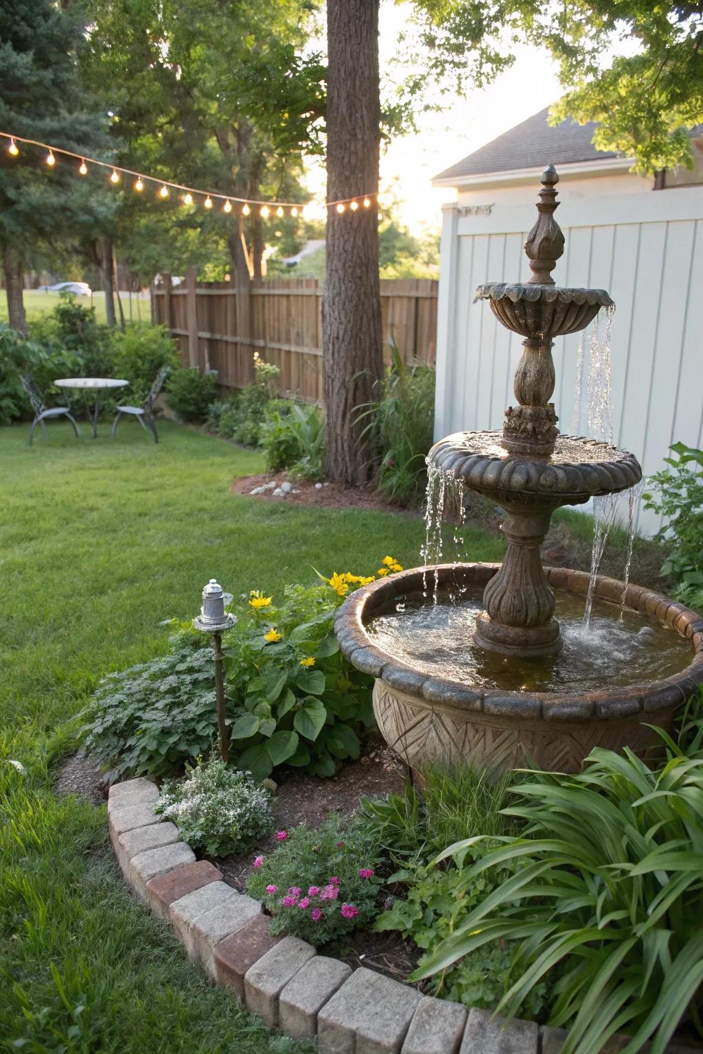 A water feature brings tranquility and charm to your backyard.