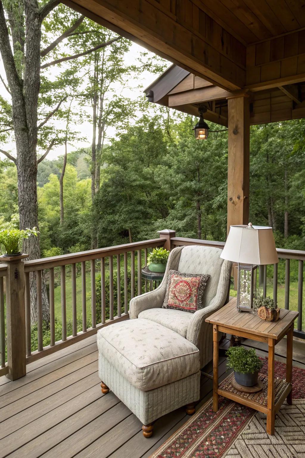 A reading nook offers a personal retreat.