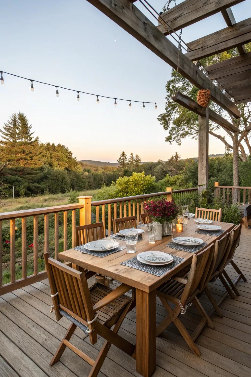 Al fresco dining with a rustic table setting.
