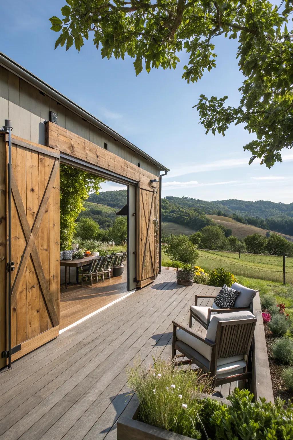 Barn doors add privacy and rustic style.