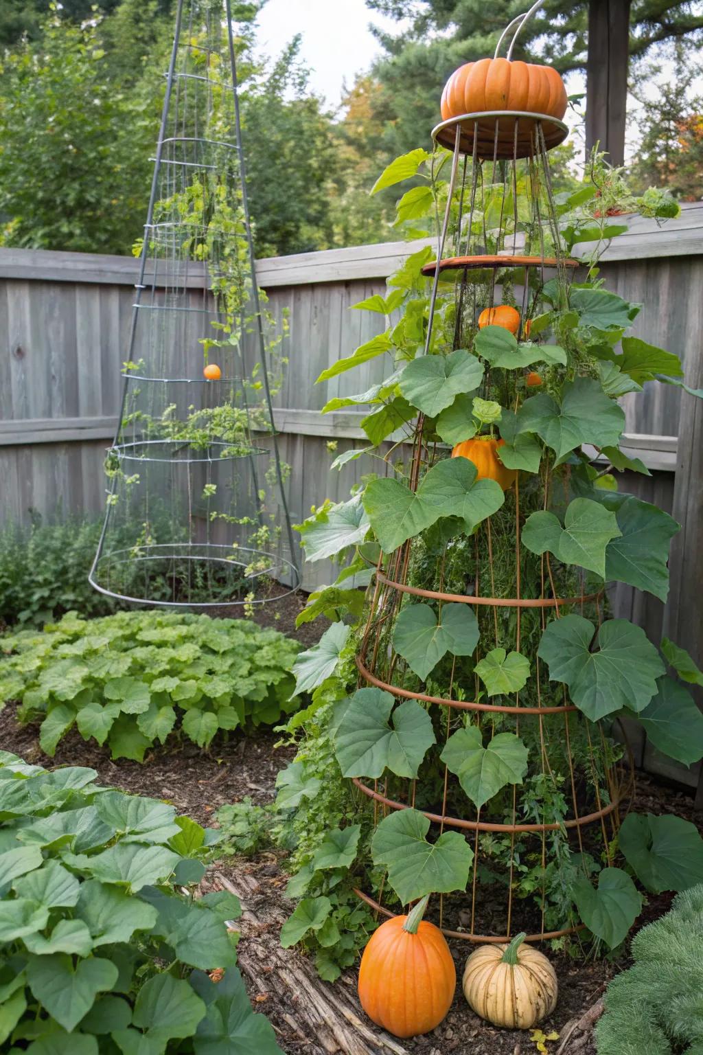 Pumpkin towers: maximizing vertical space in compact gardens.