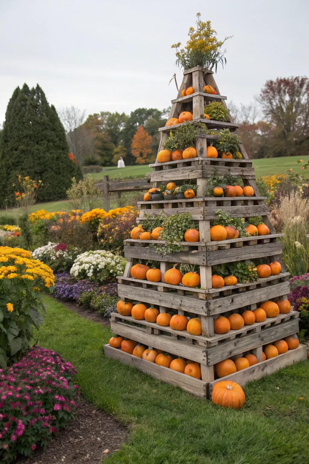 Pumpkin pyramids: stacking your way to a bountiful harvest.