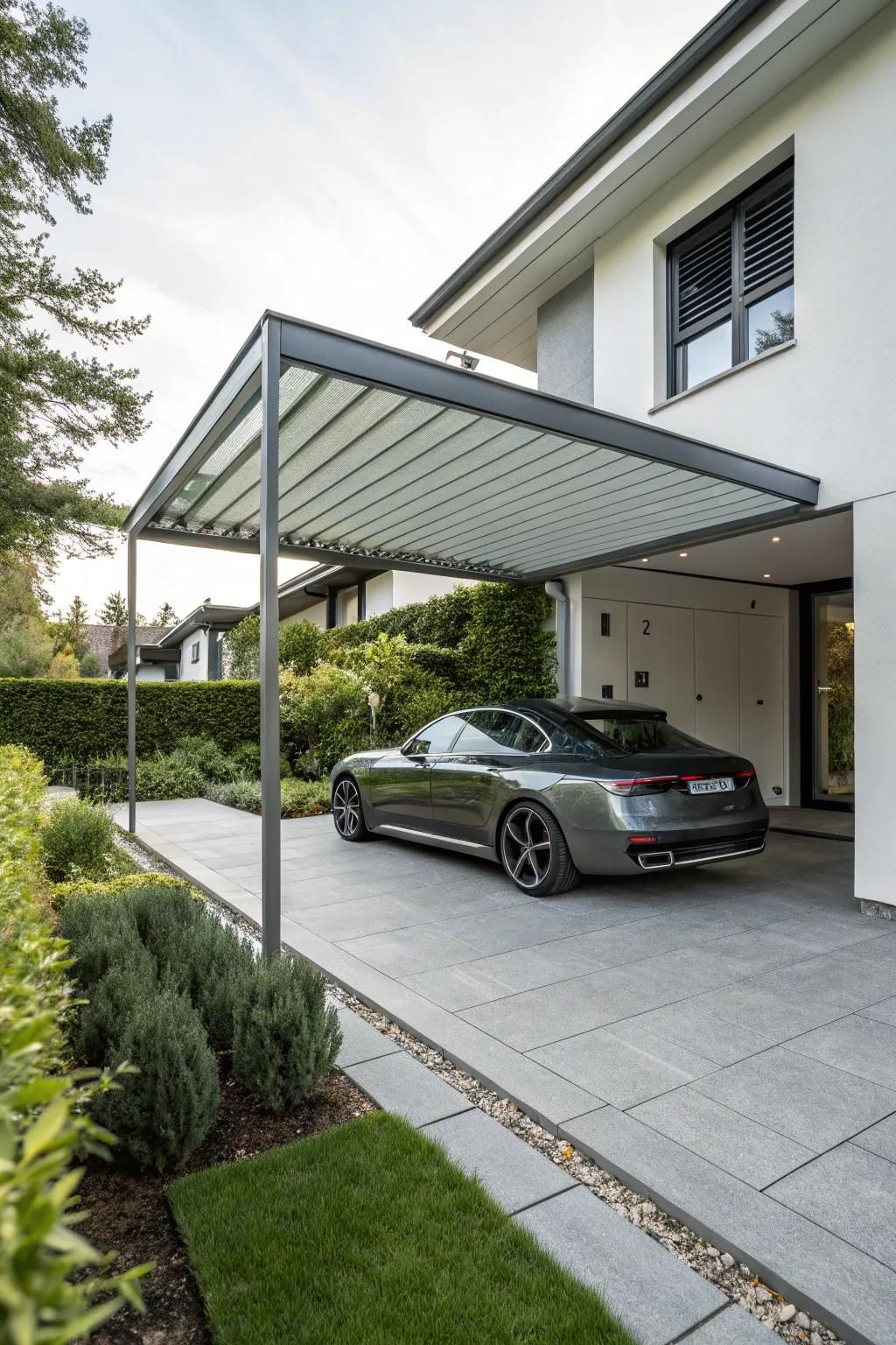 Sleek metal awnings for a modern touch.