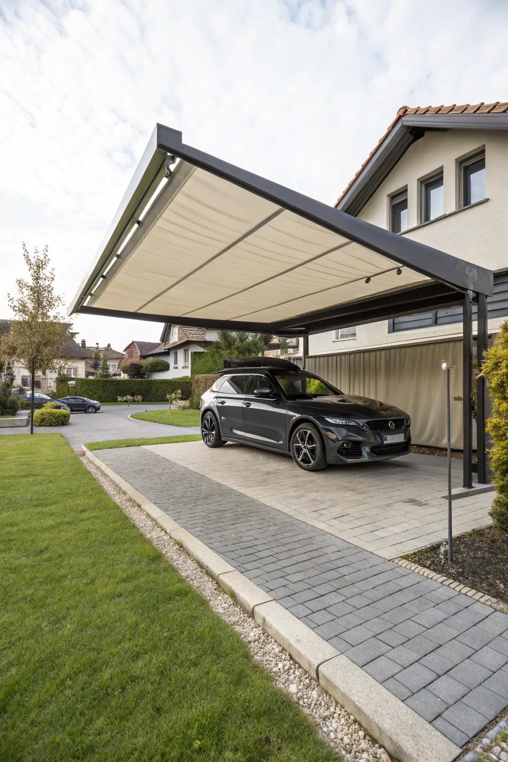 Retractable awnings for adaptable shade.