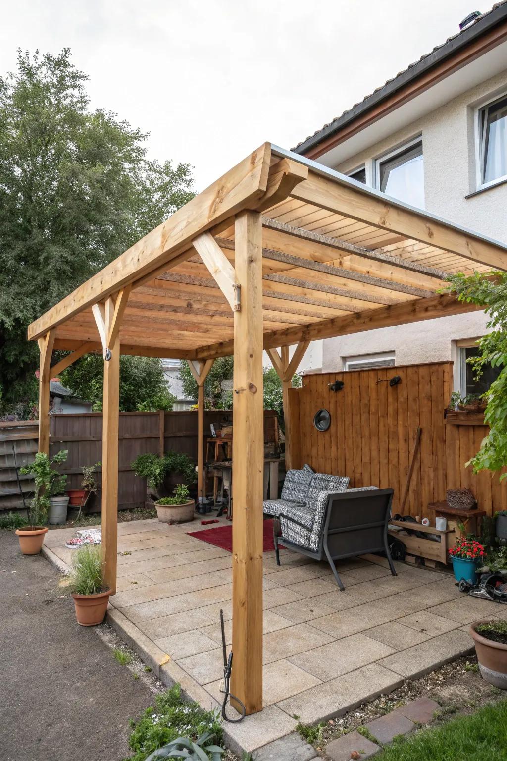 DIY wooden awnings for personal touch.