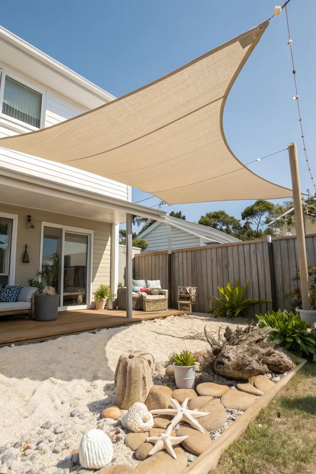 Shade sails for a breezy beach feel.