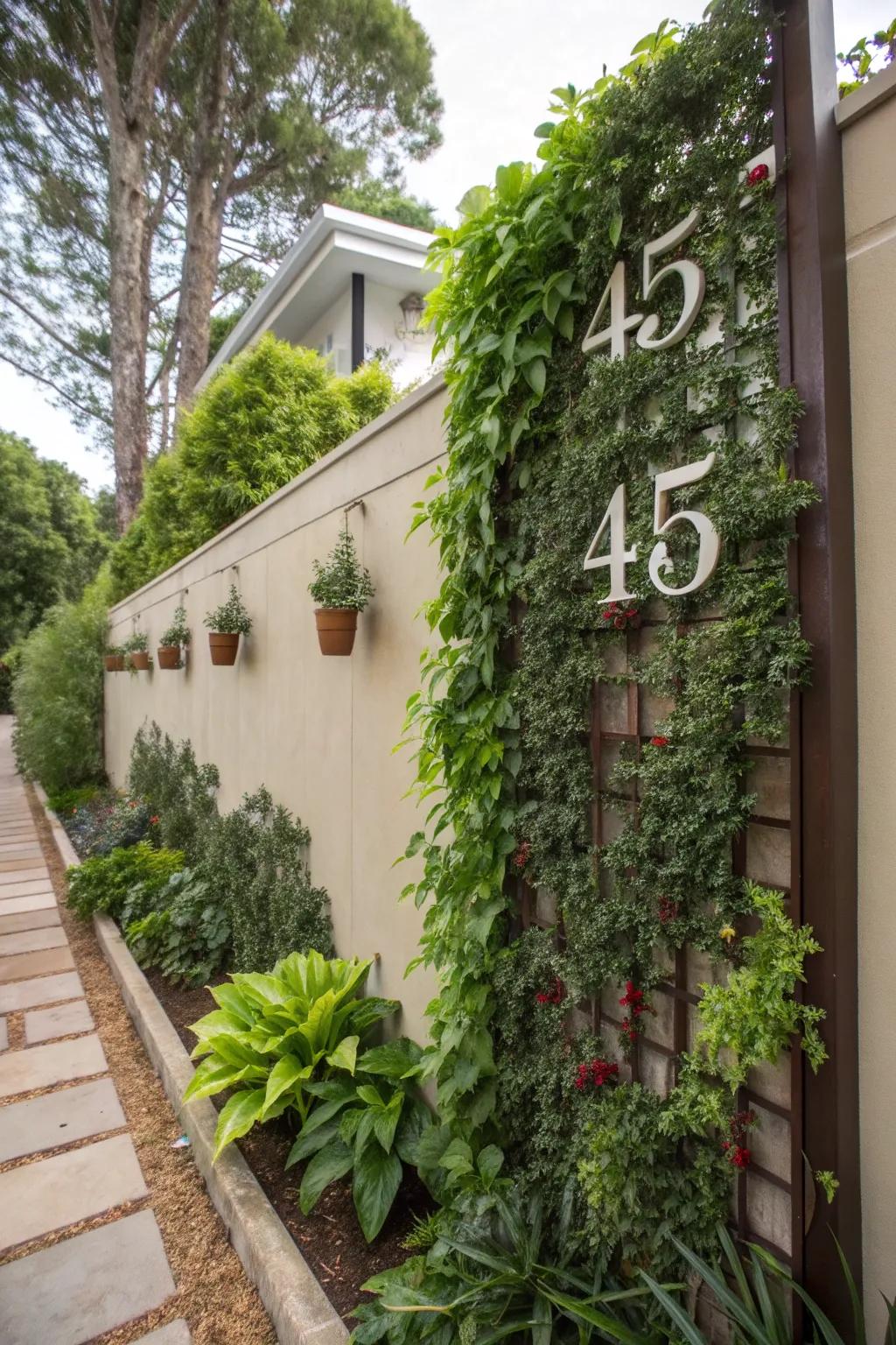 A vertical garden with integrated numbers adds a green twist to your signage.