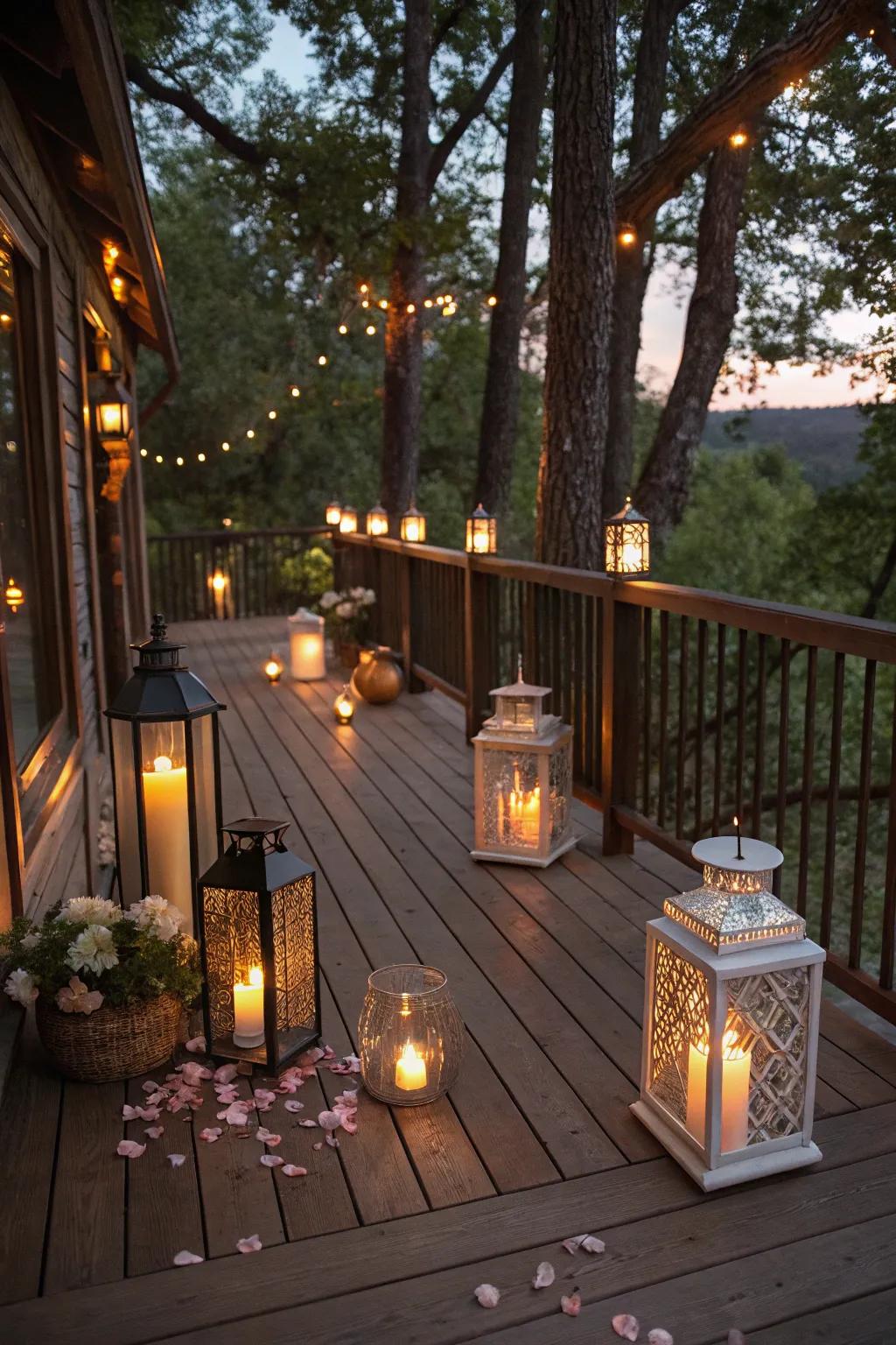 Lanterns offer a cozy, intimate glow for any deck.