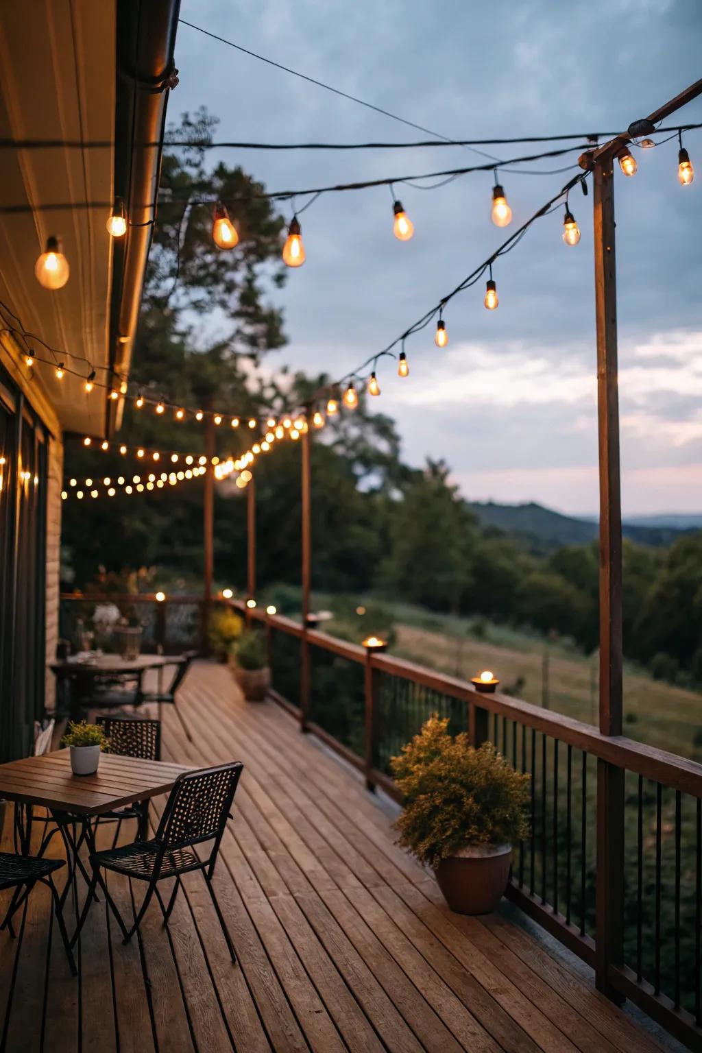 Bistro lights bring a café-like charm to your deck.