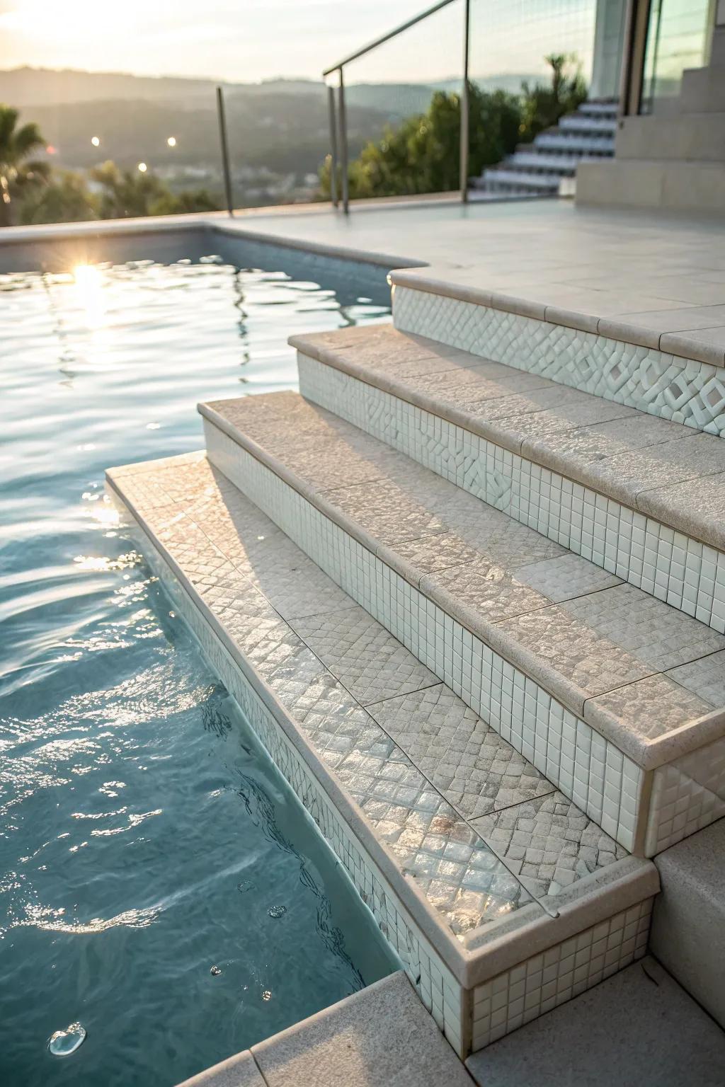 Textured tiles offer safety and style.