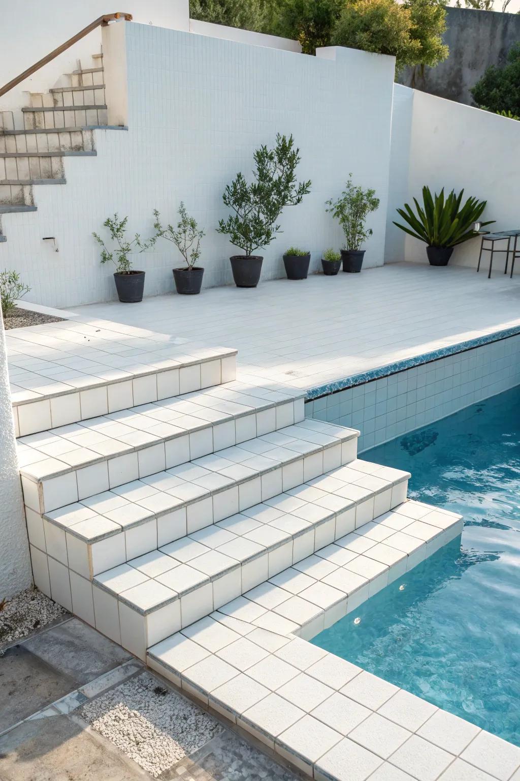 White tiles offer a clean, minimalist aesthetic.