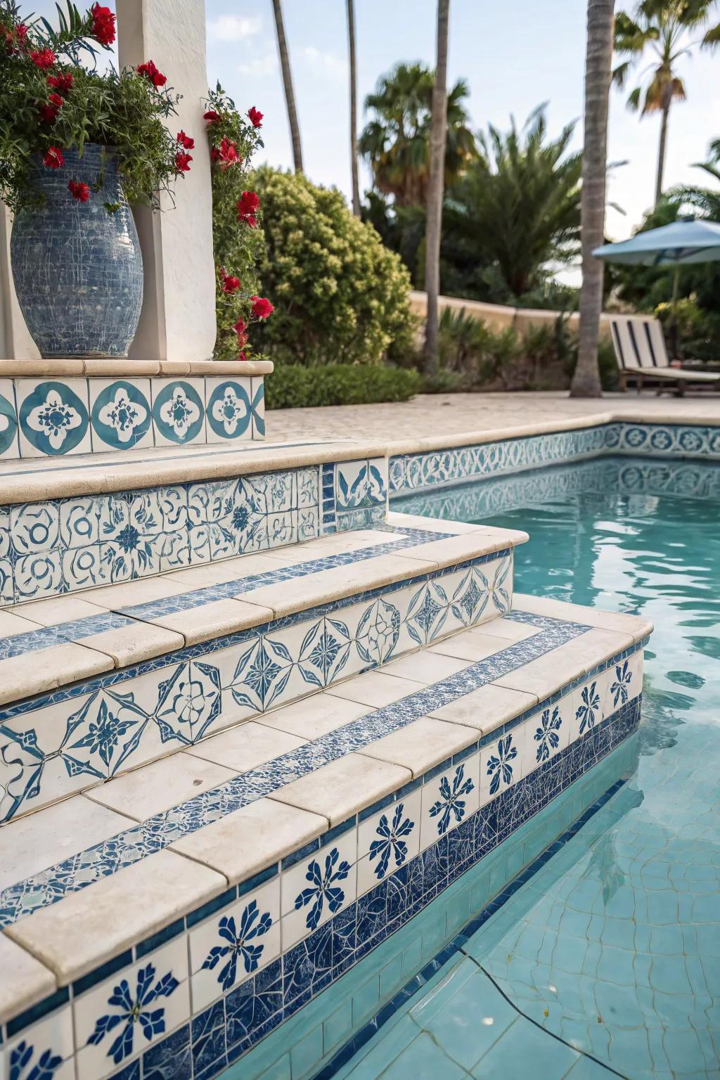 Mediterranean tiles add vintage coastal flair.