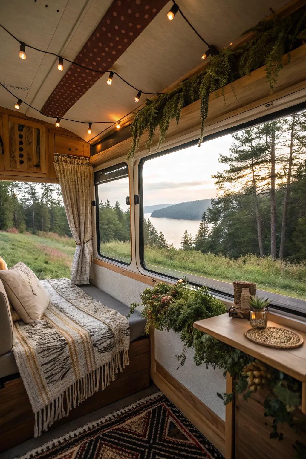 Embrace nature with design elements that connect your camper to the outdoors.
