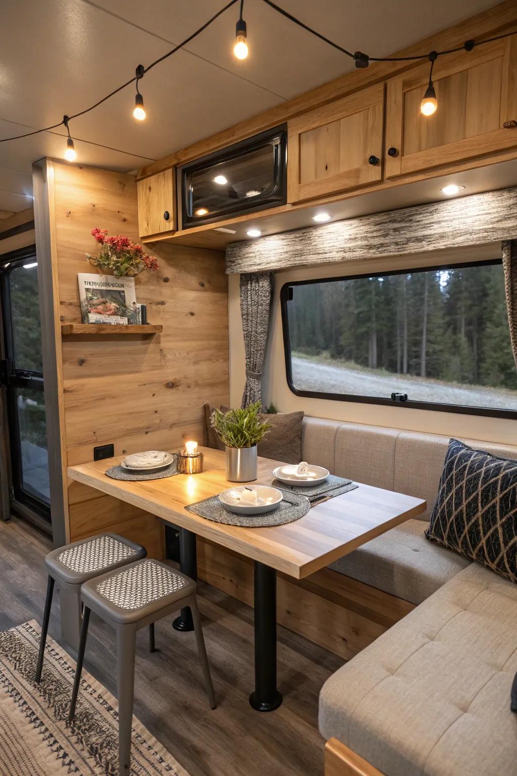 Wood accents bring a natural touch to your camper's decor.