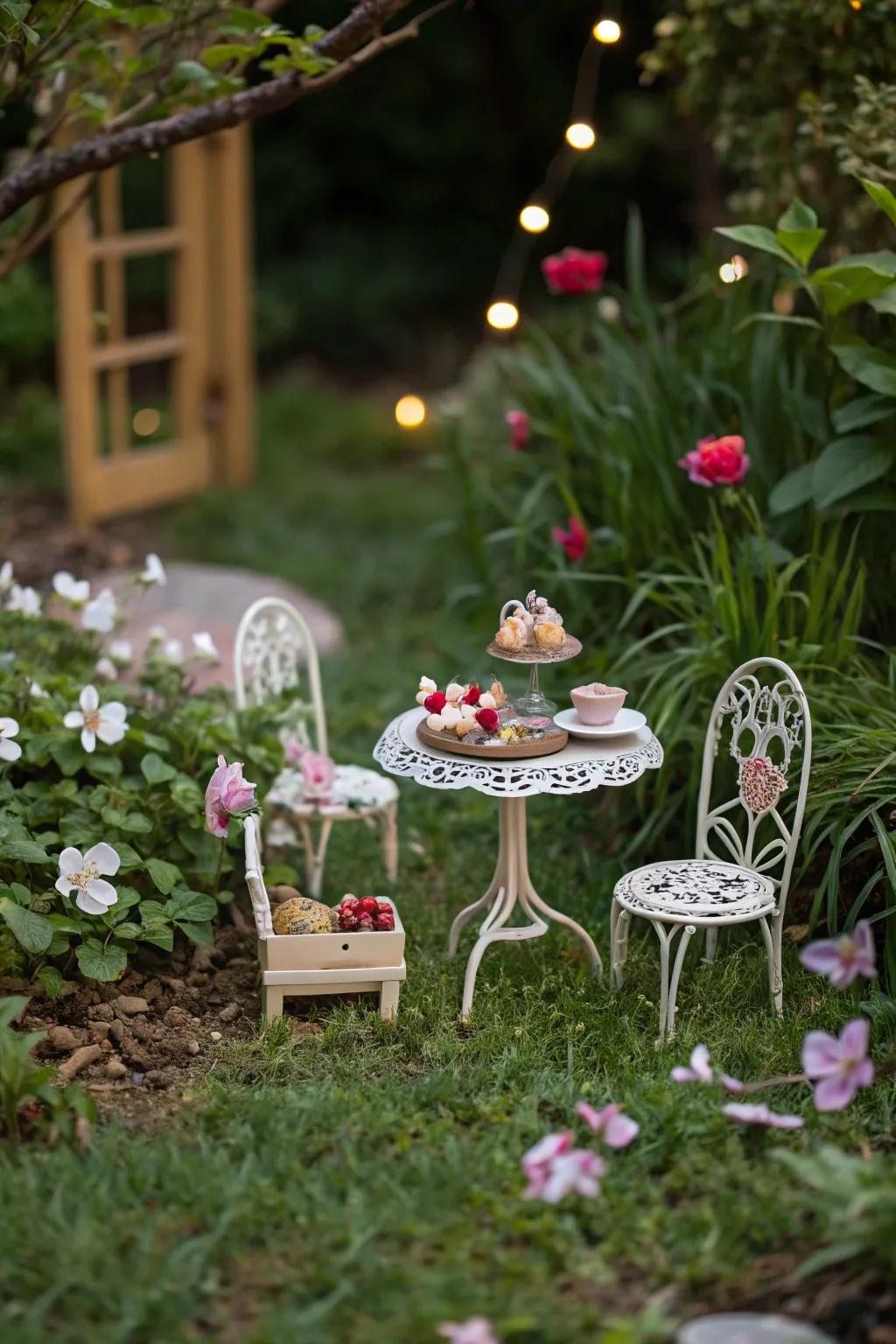 A delightful fairy picnic area inviting fairies to gather.
