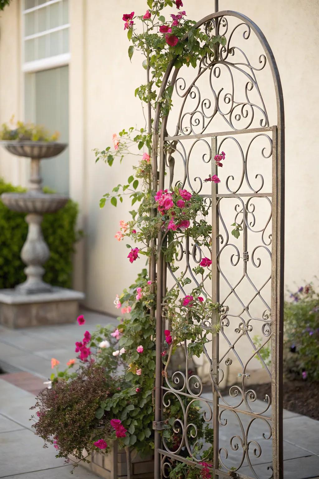 Enhance your garden with artistic metal trellis designs.