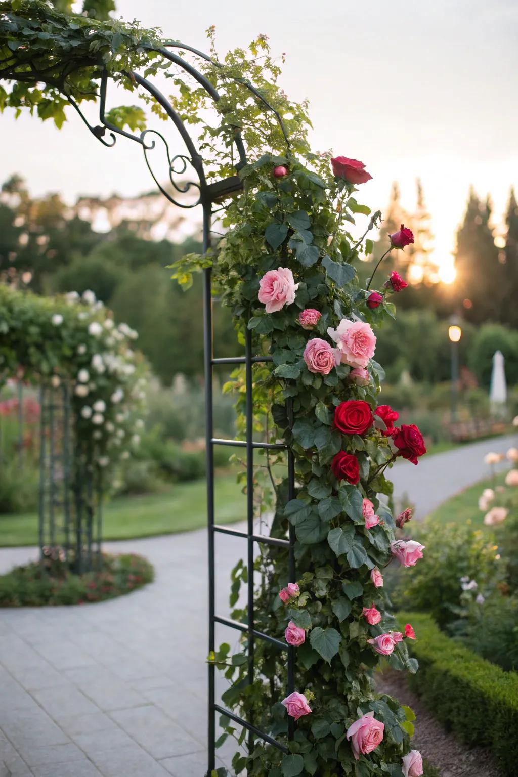 Provide sturdy support for your climbing plants with metal trellises.