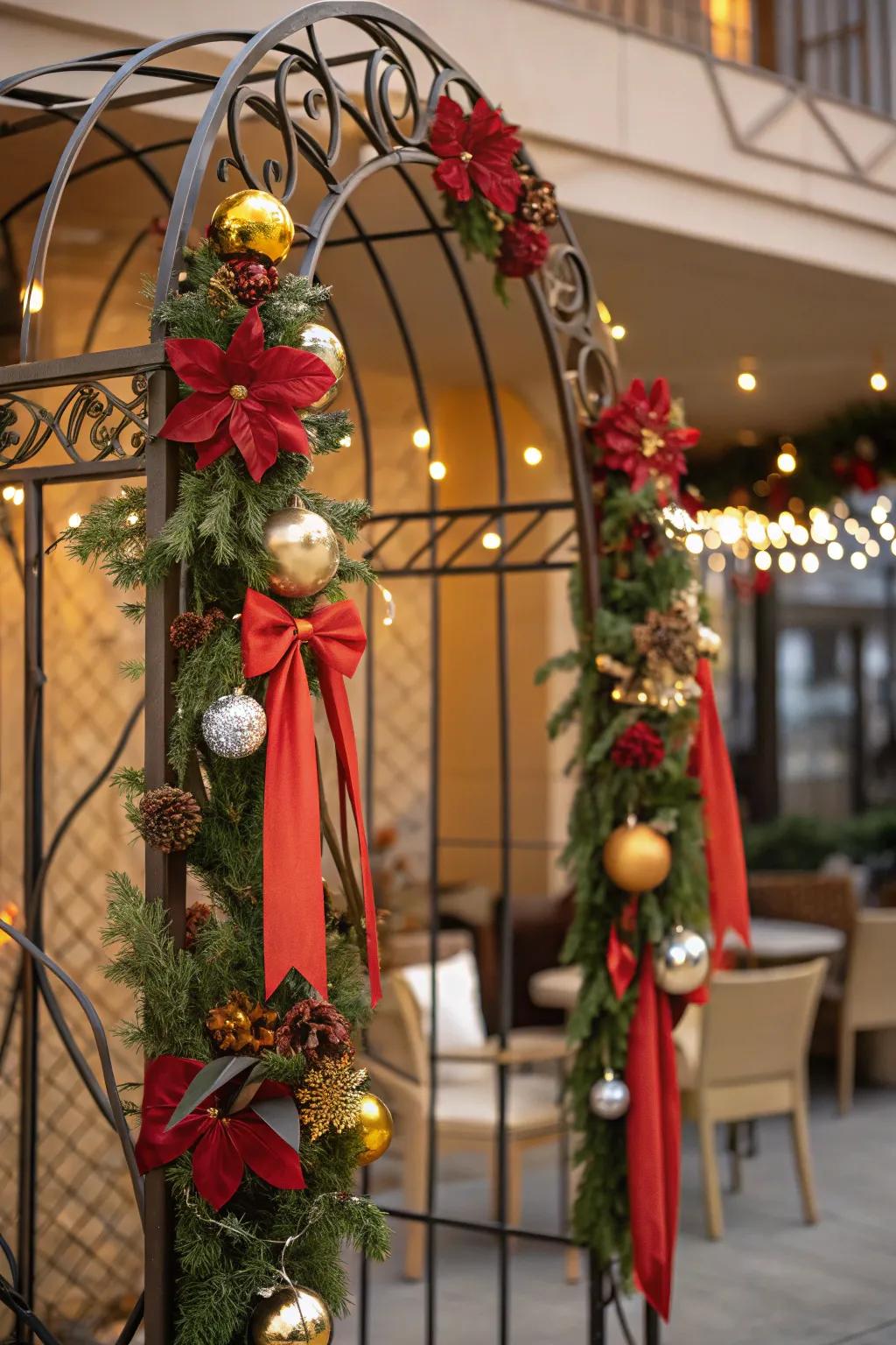 Keep your garden festive with seasonally decorated trellises.