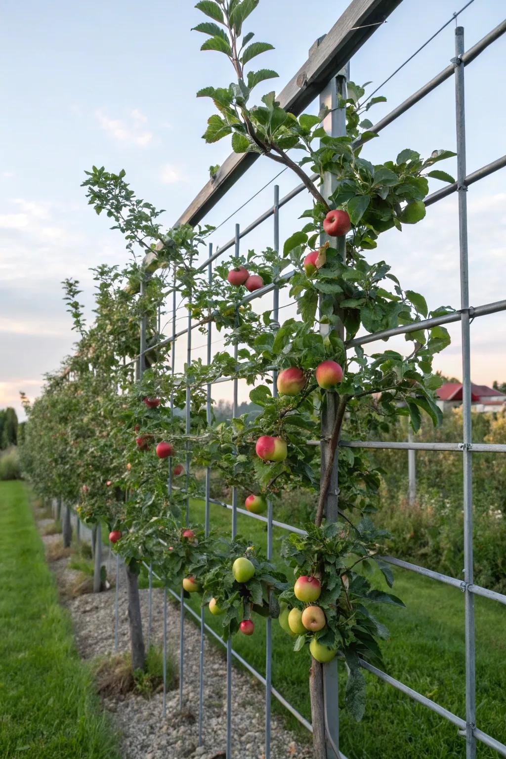 Combine beauty and utility with espalier fruit trees on trellises.