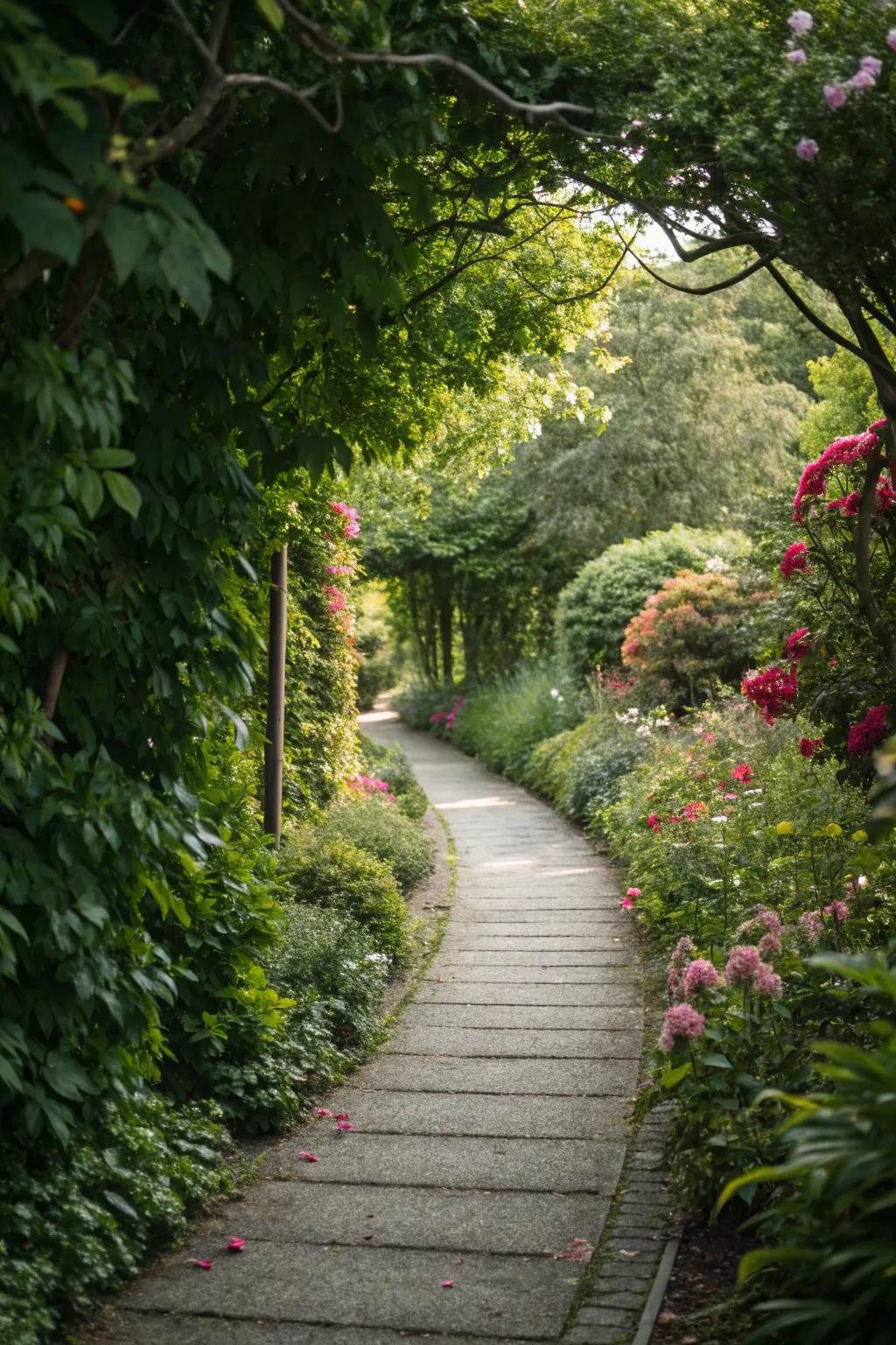 Lush vegetation creates enchanting, secret garden paths.