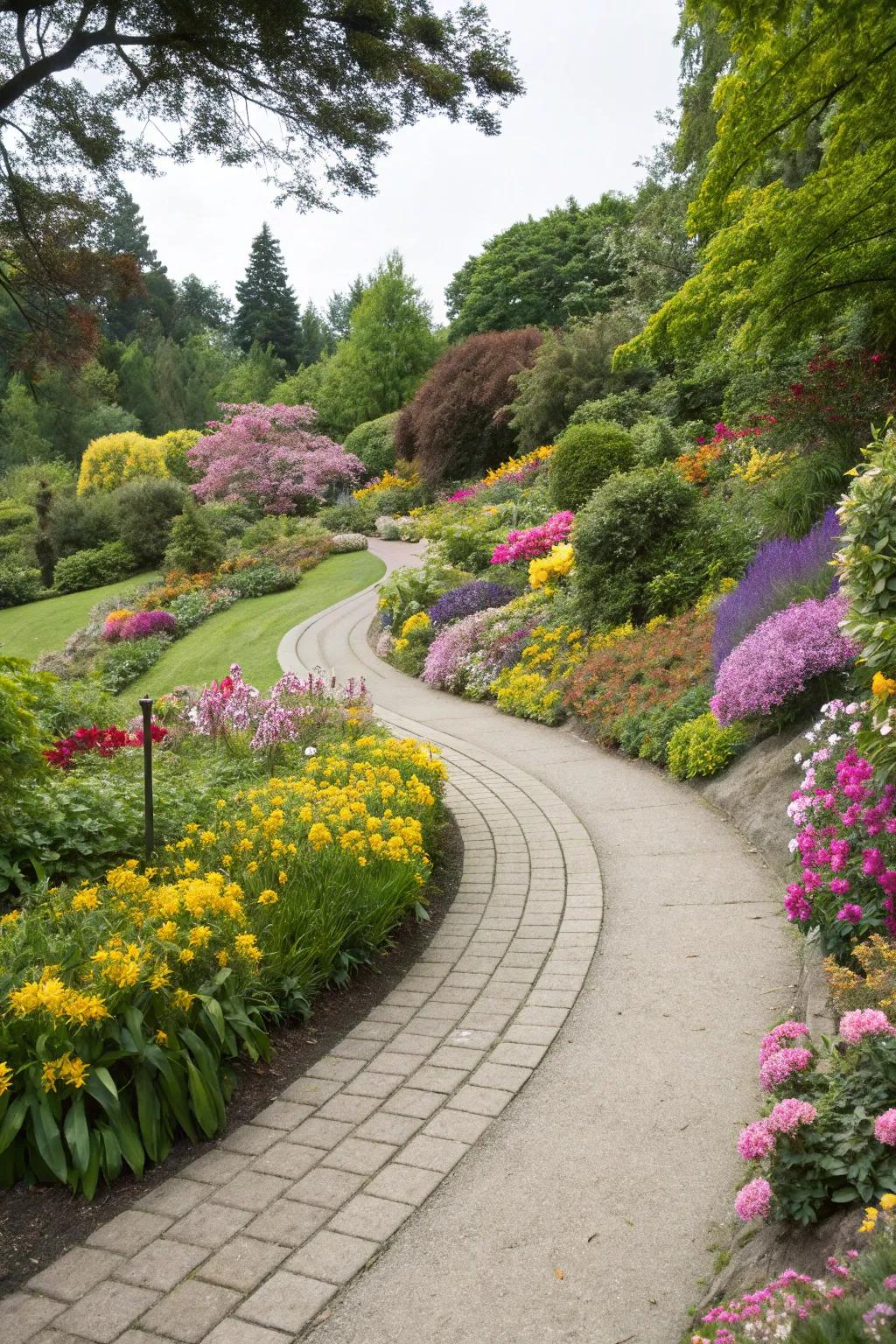 Curved pathways create intrigue and exploration.