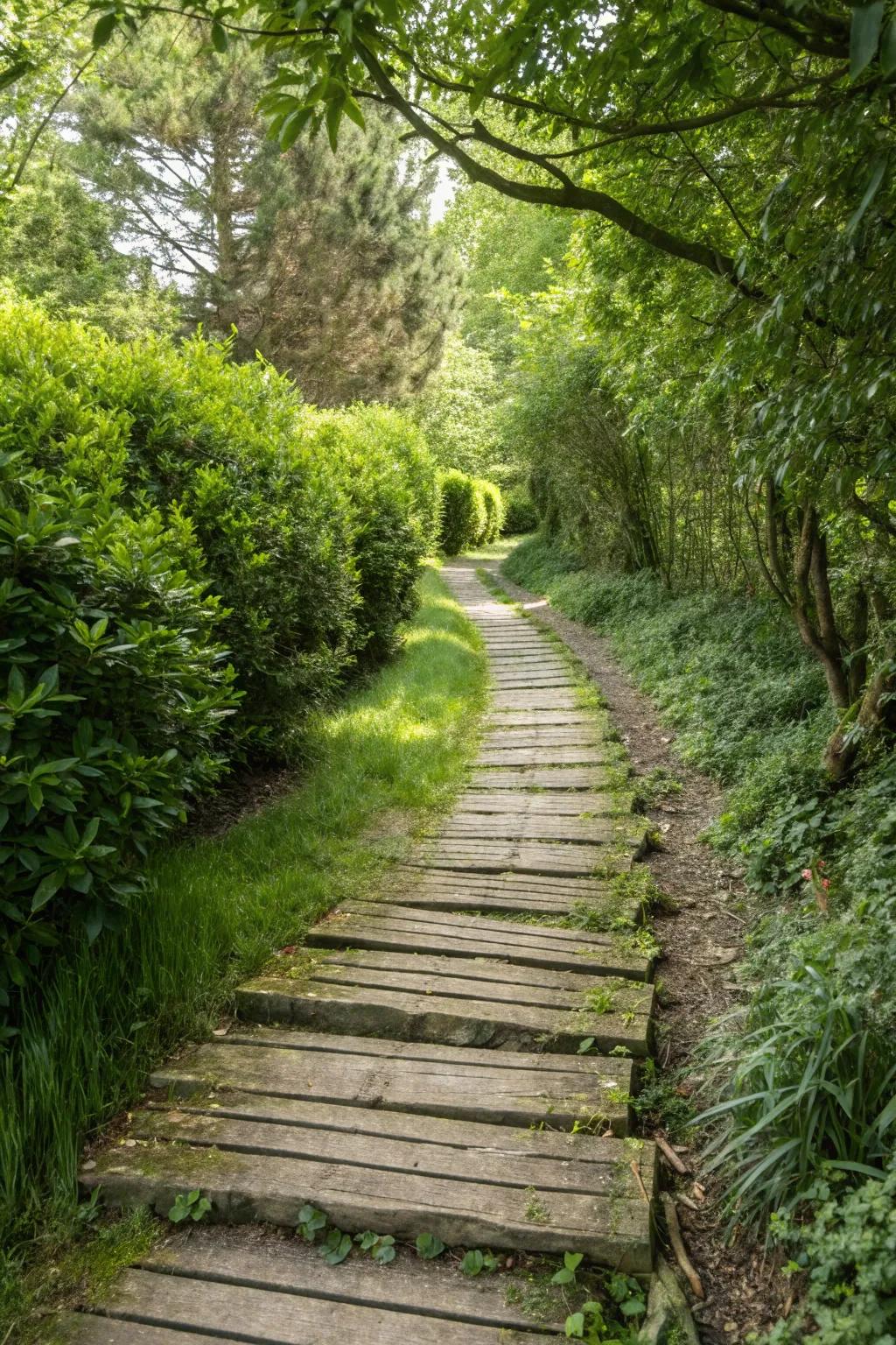 Wooden paths provide a rustic, natural charm.