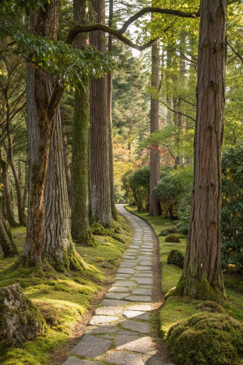 Woodland paths offer a natural, harmonious setting.
