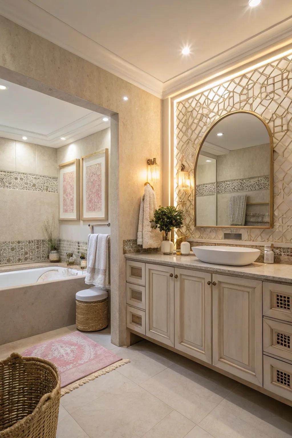 Neutral colors enhance the serenity of a spa-like bathroom.