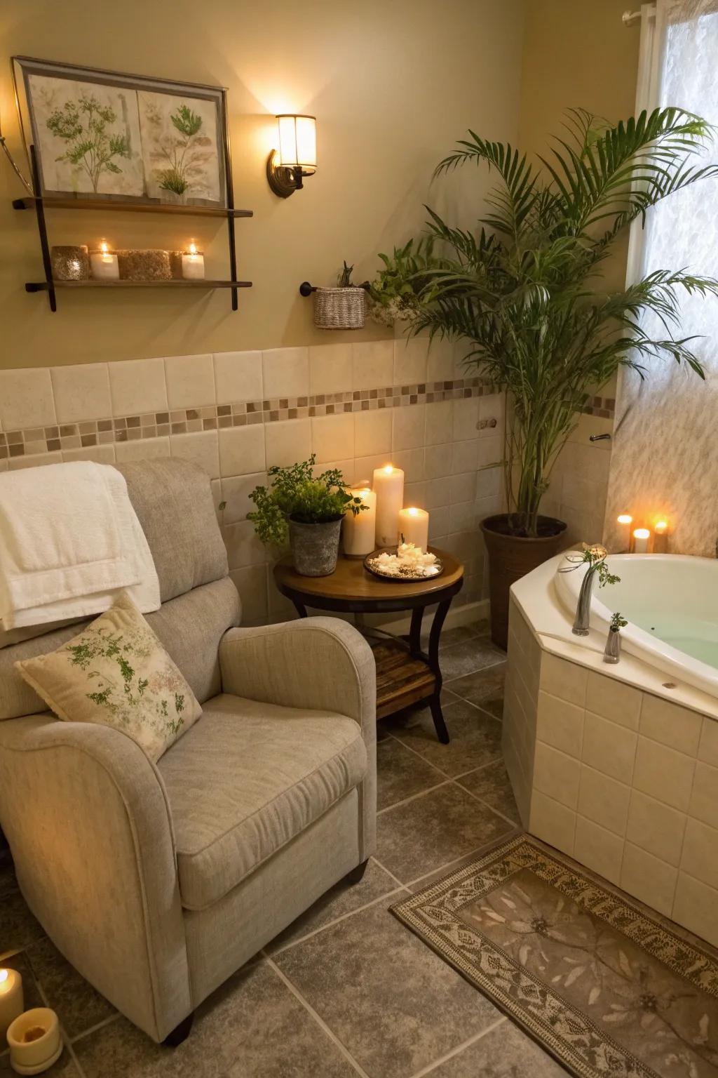 A seating area offers a spot for relaxation and reflection.