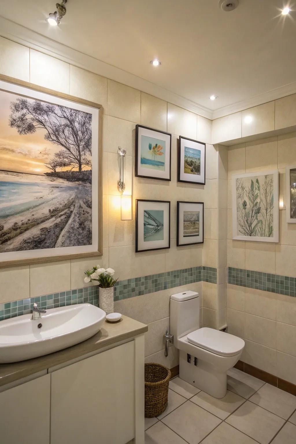 Artwork adds a personal and calming element to your bathroom.