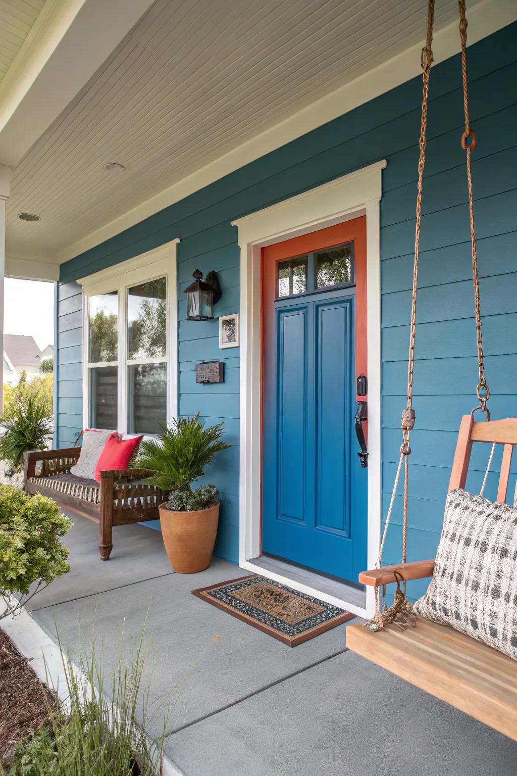 Bold colors creating a vibrant and eye-catching porch.