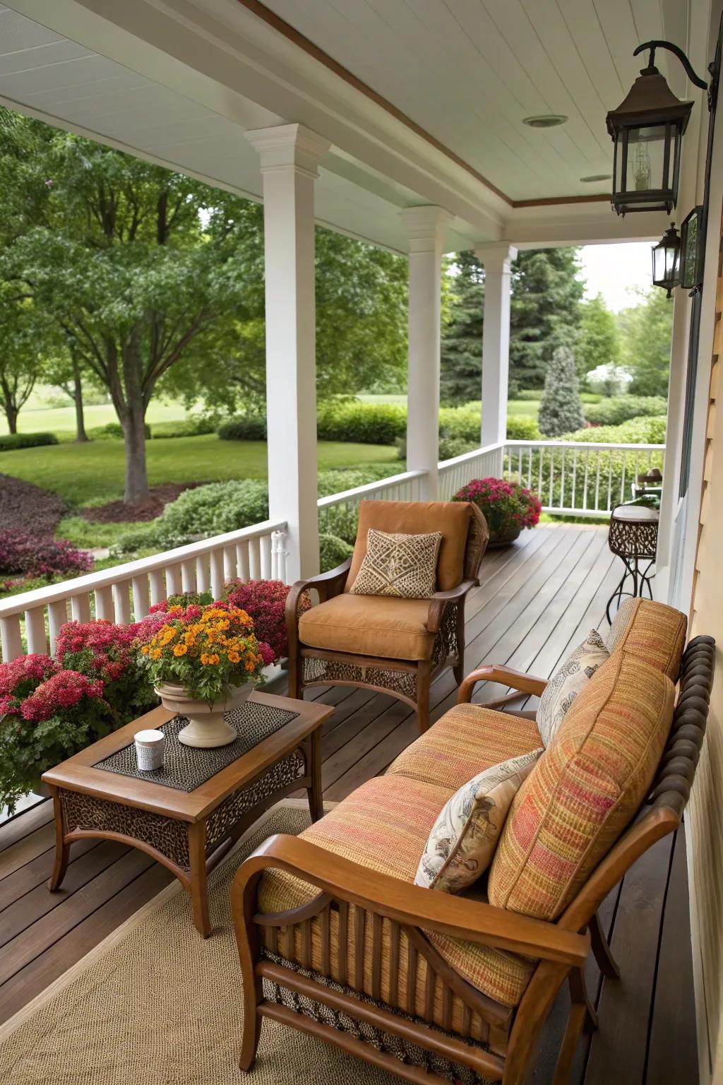 Weather-resistant fabrics providing comfort and durability on the porch.