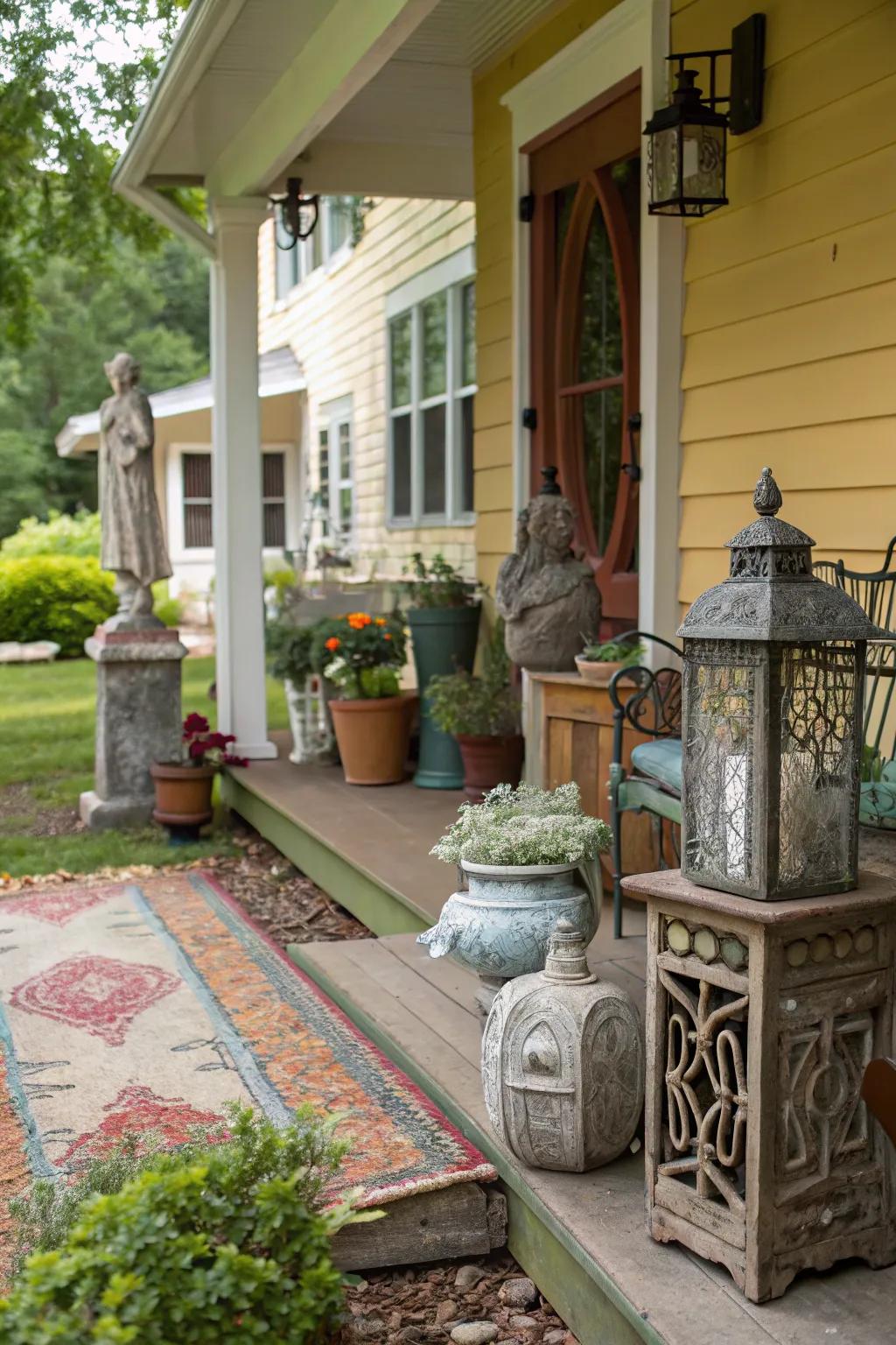 Personal touches bringing character to the front porch.