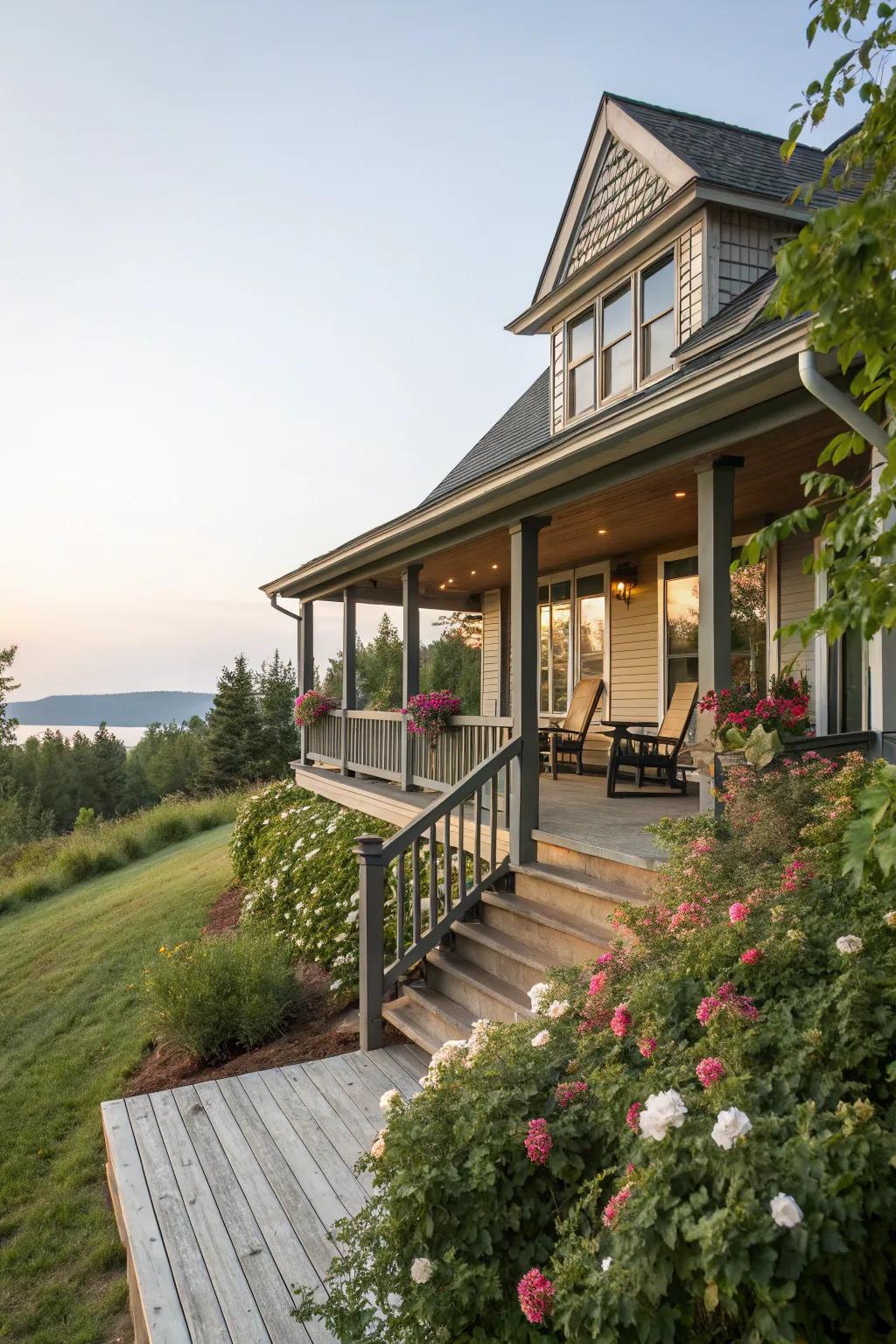 A wraparound porch providing ample space and stunning views.