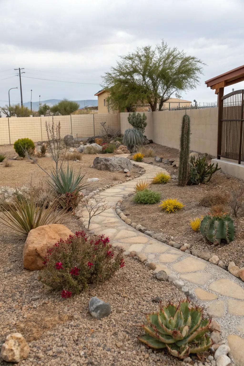 Achieve a stylish and low-maintenance yard with desert landscaping.