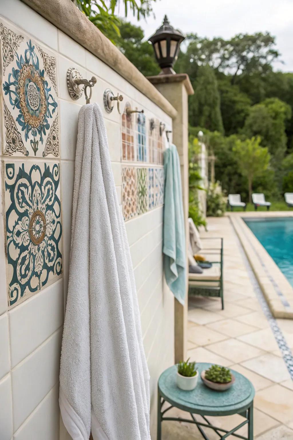 Enhance your pool area with decorative tile hooks.