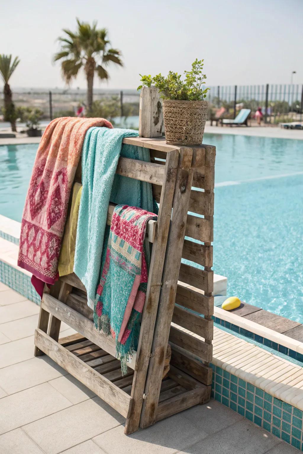 Add farmhouse charm with a rustic pallet towel rack.