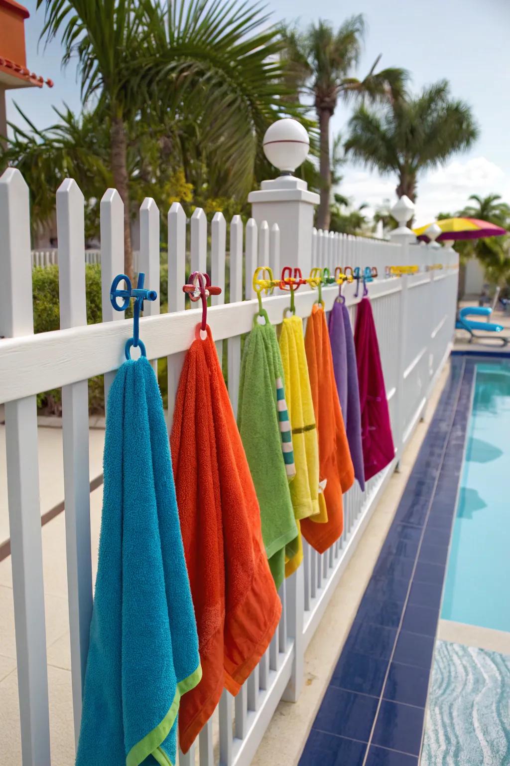 Make a statement with brightly painted towel hooks.